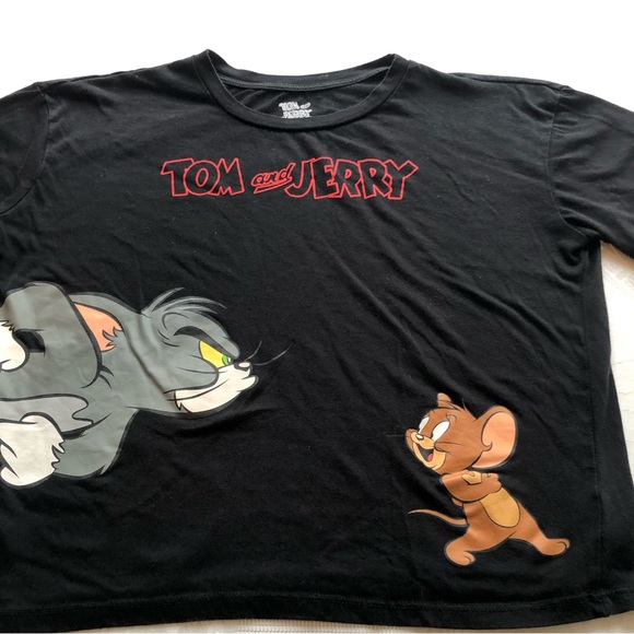 Tom And Jerry Black Graphic Cropped T-Shirt Juniors Size L (11-13) Short Sleeves - Picture 15 of 15